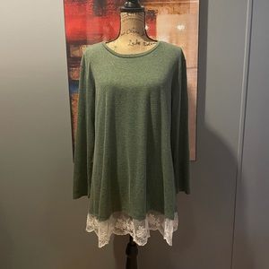 Lace Tunic Top Sweatshirt - Green